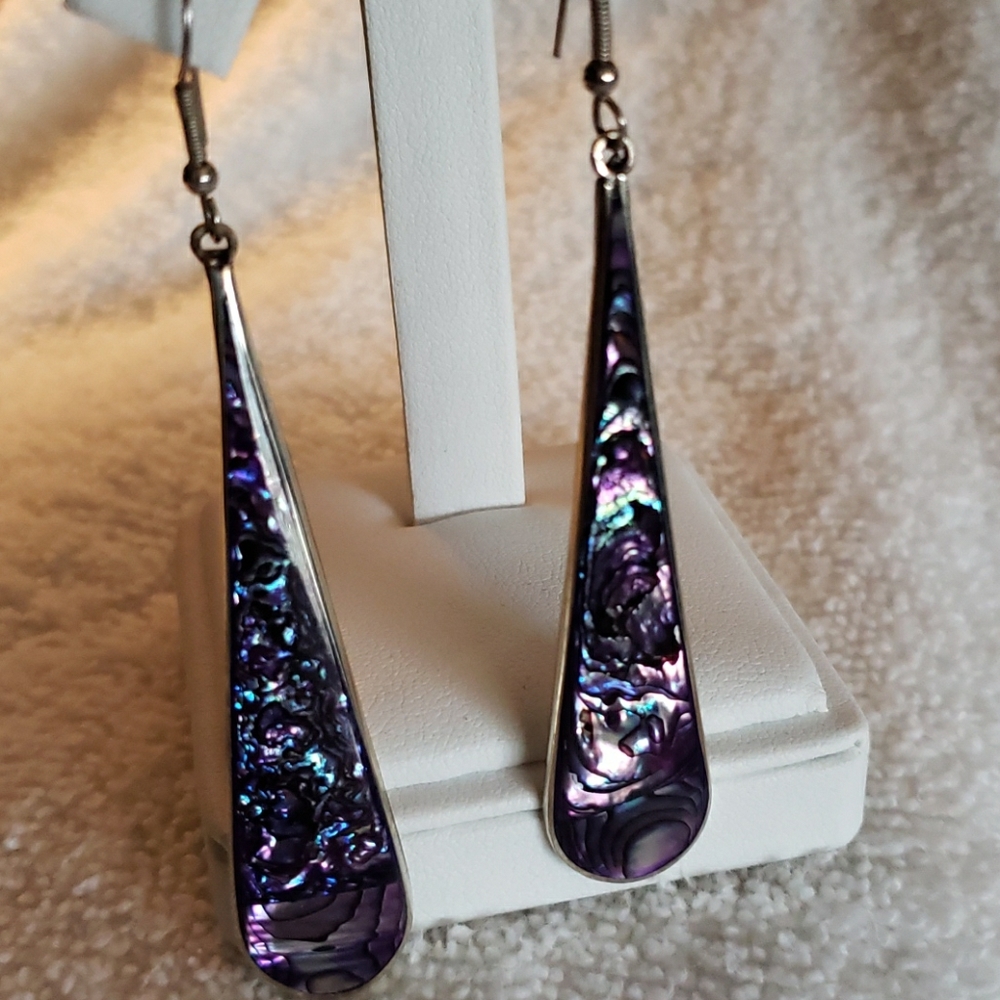 Vintage Abalone Silver Framed Drop Earrings